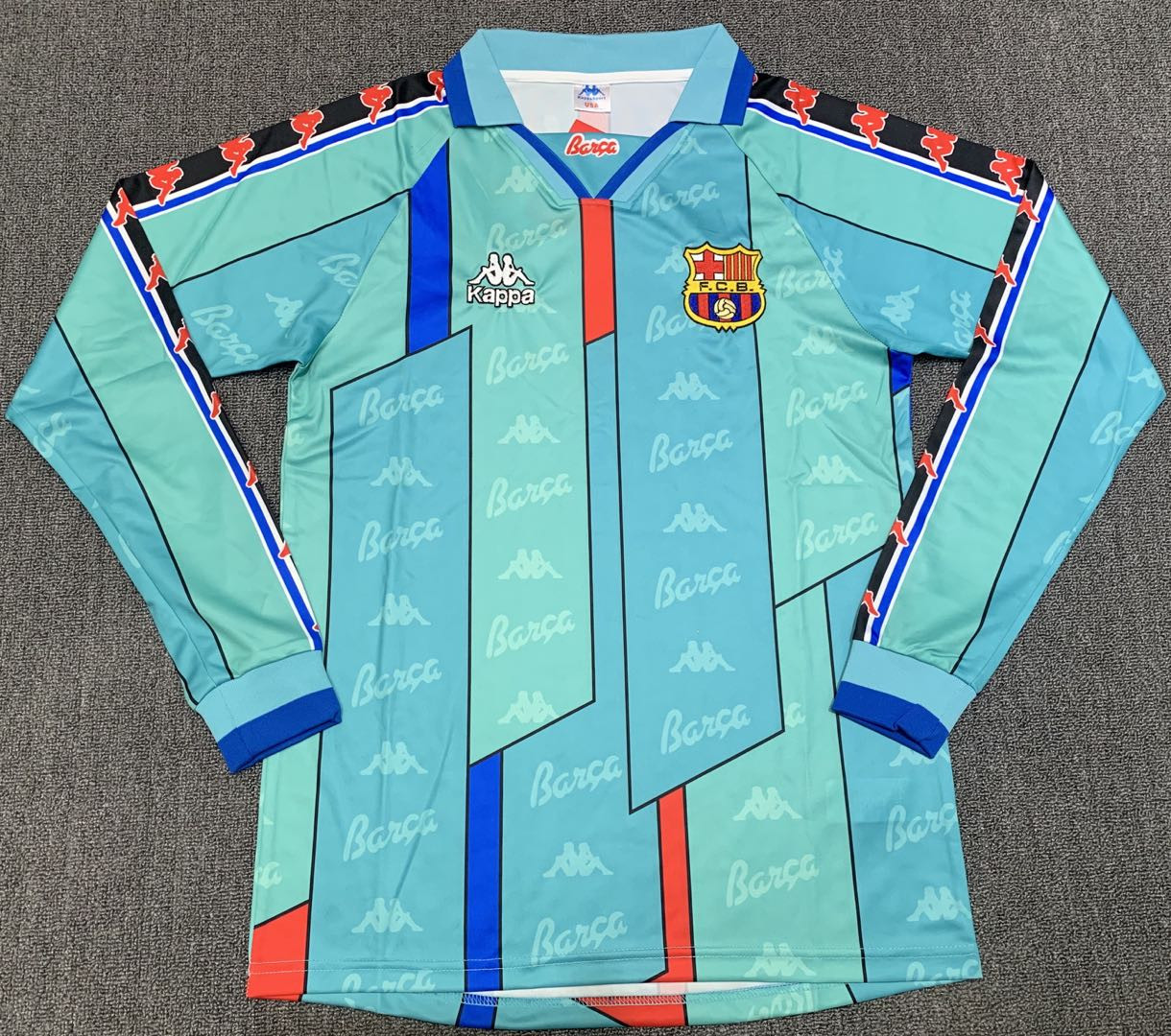 Barcelona 1996/97 Away Retro Long Sleeve Men Jersey – Aqua