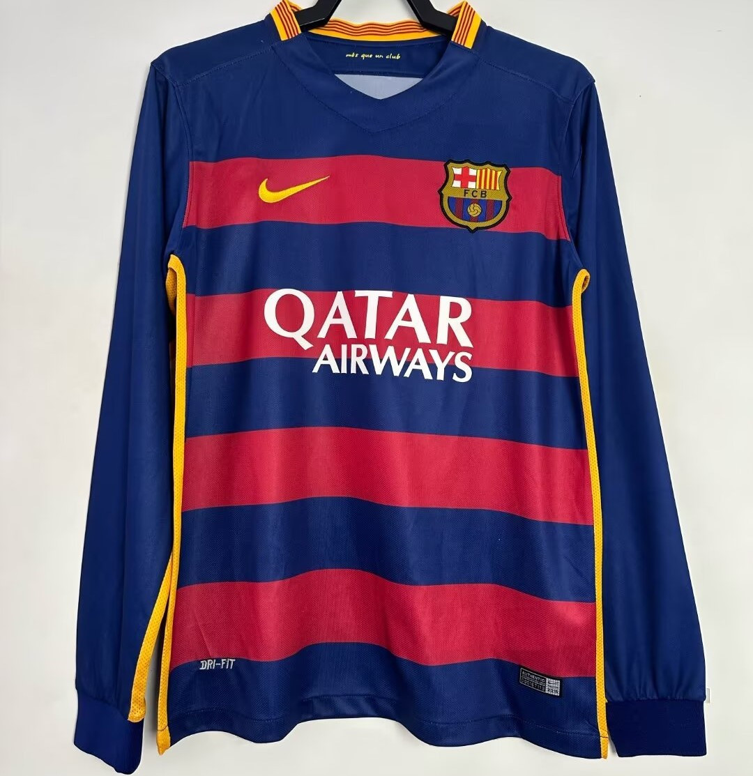 Barcelona 2015/16 Home Retro Long Sleeve Men Jersey – Blue