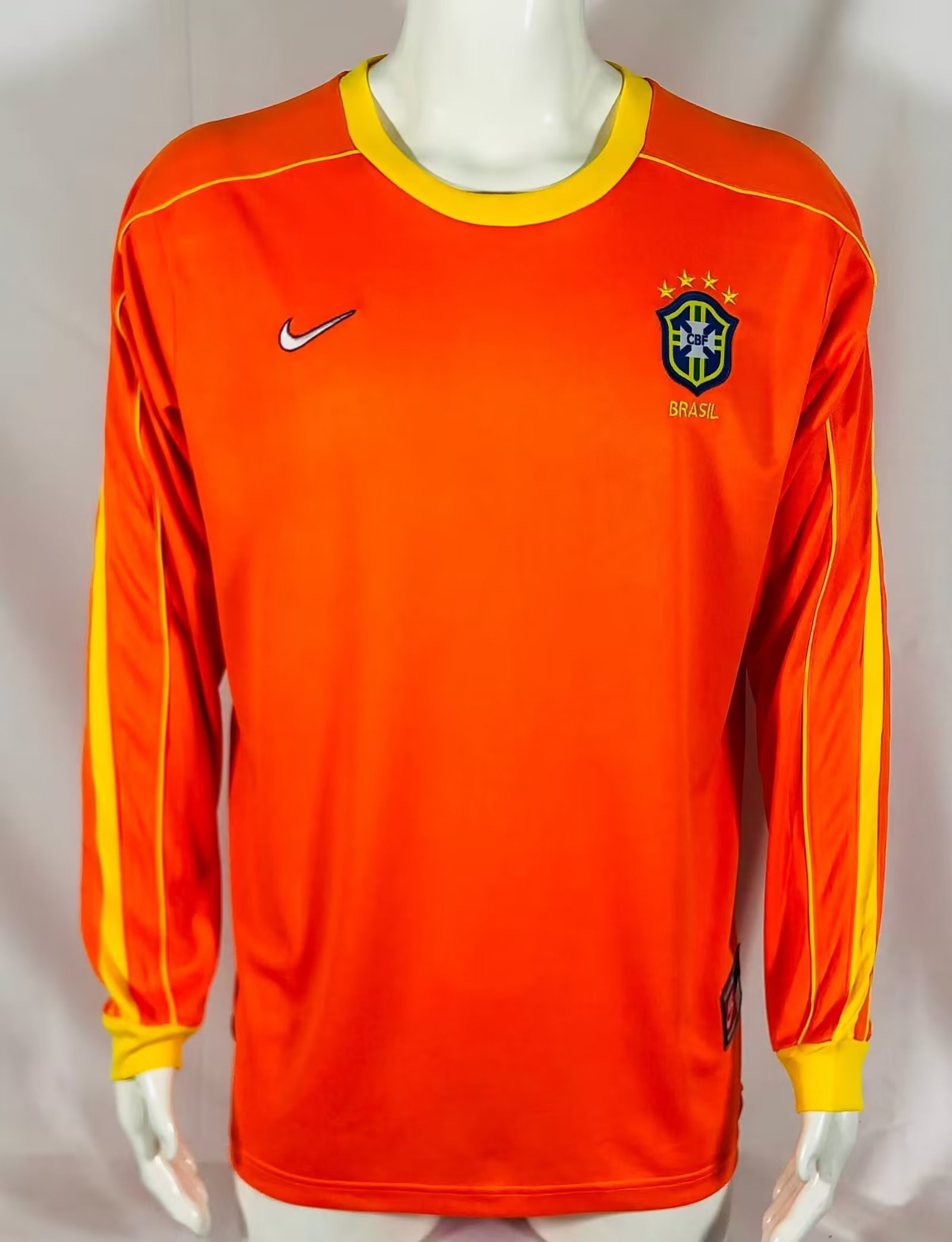 Brazil 1998 Goalkeeper Retro Long Sleeve Men Jersey – Orange