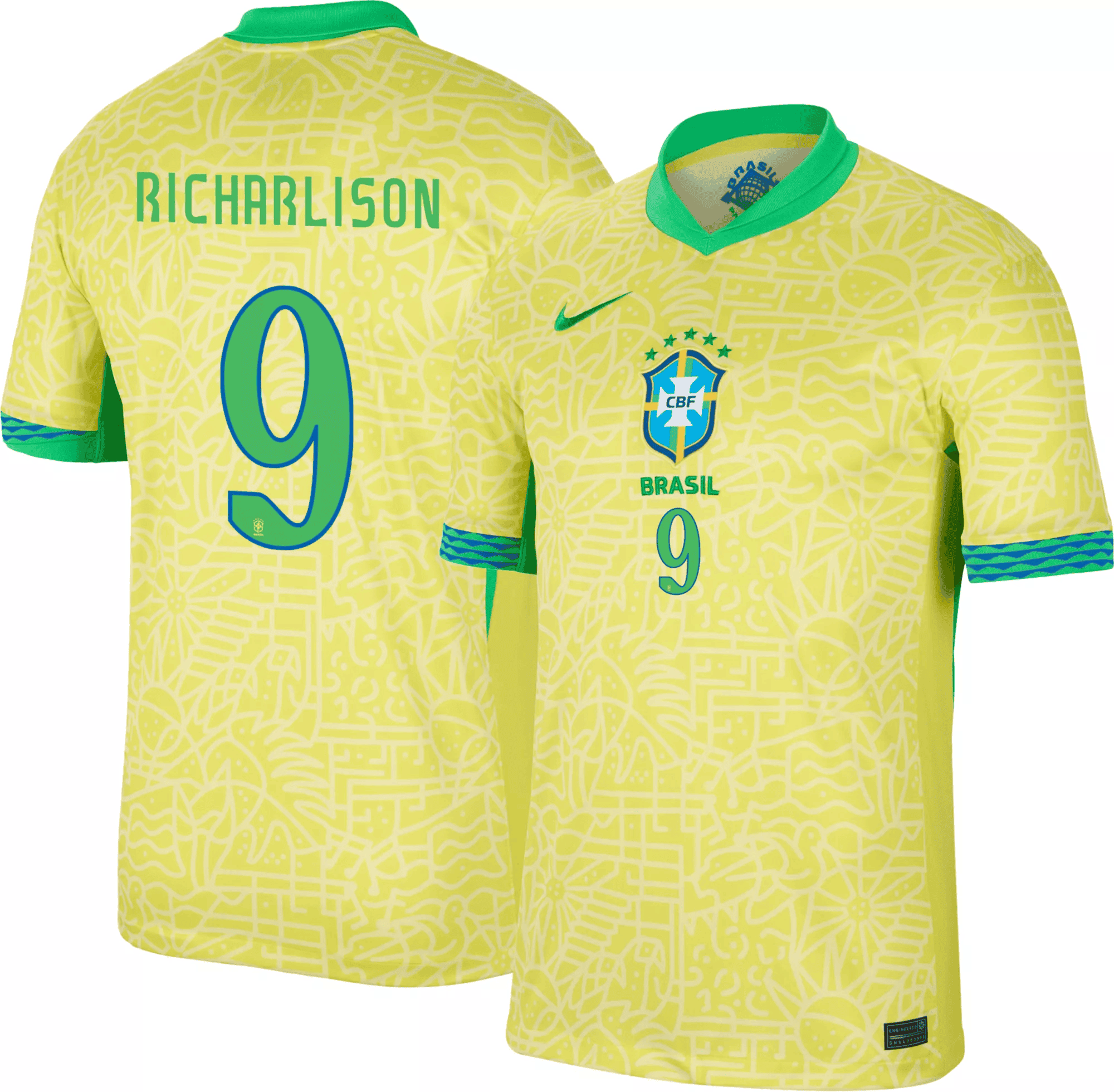 Richarlison 9 Brazil 2024/25 Match Home Football Jersey – Men Yellow