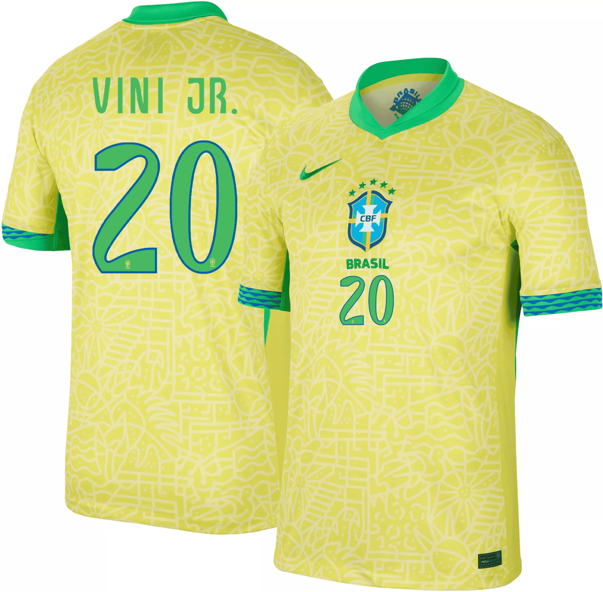 Vinicius Junior 20 Brazil 2024/25 Match Home Football Jersey – Men Yellow