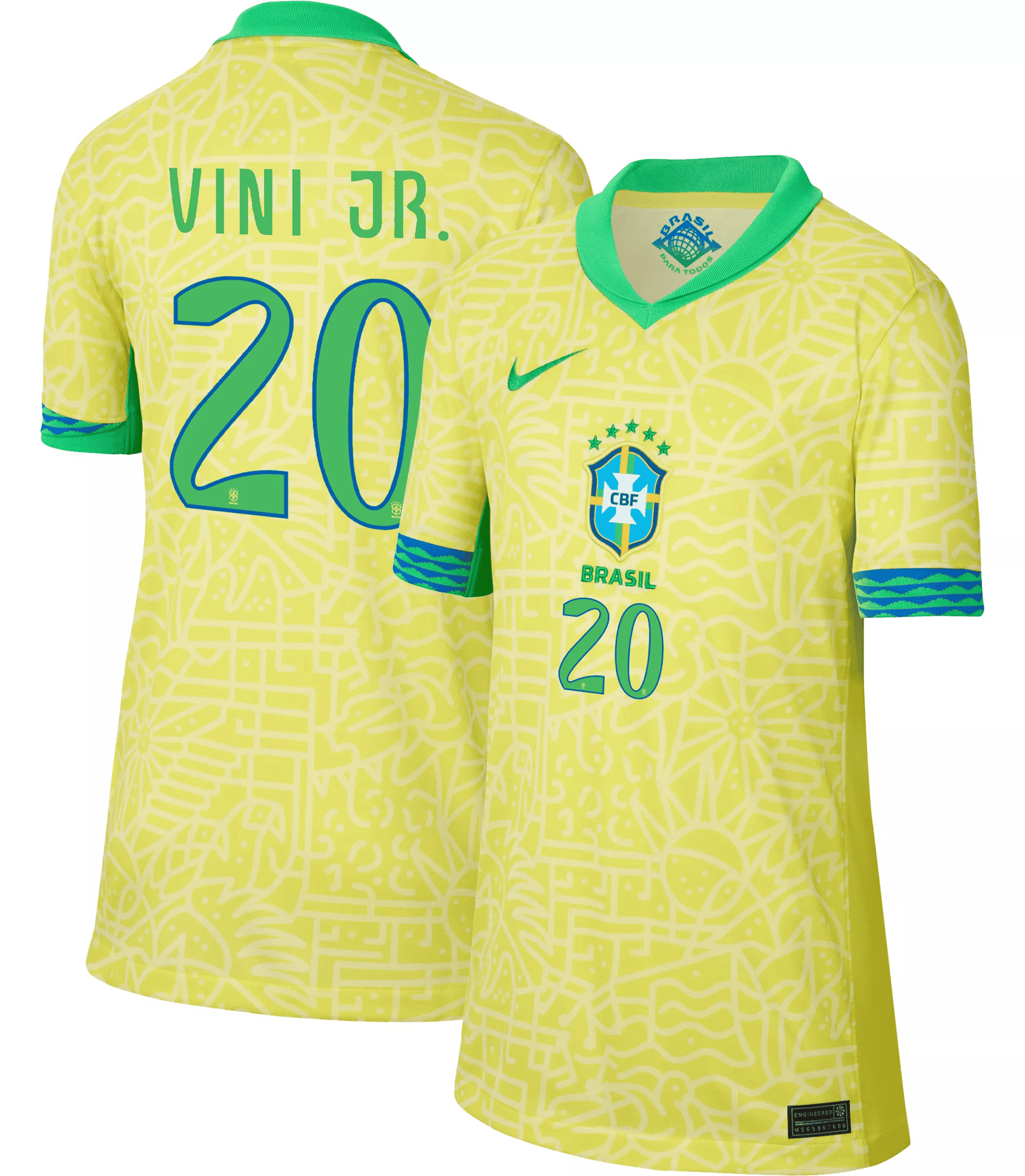 Vinicius Junior 20 Brazil 2024/25 YOUTH Home Jersey – Yellow